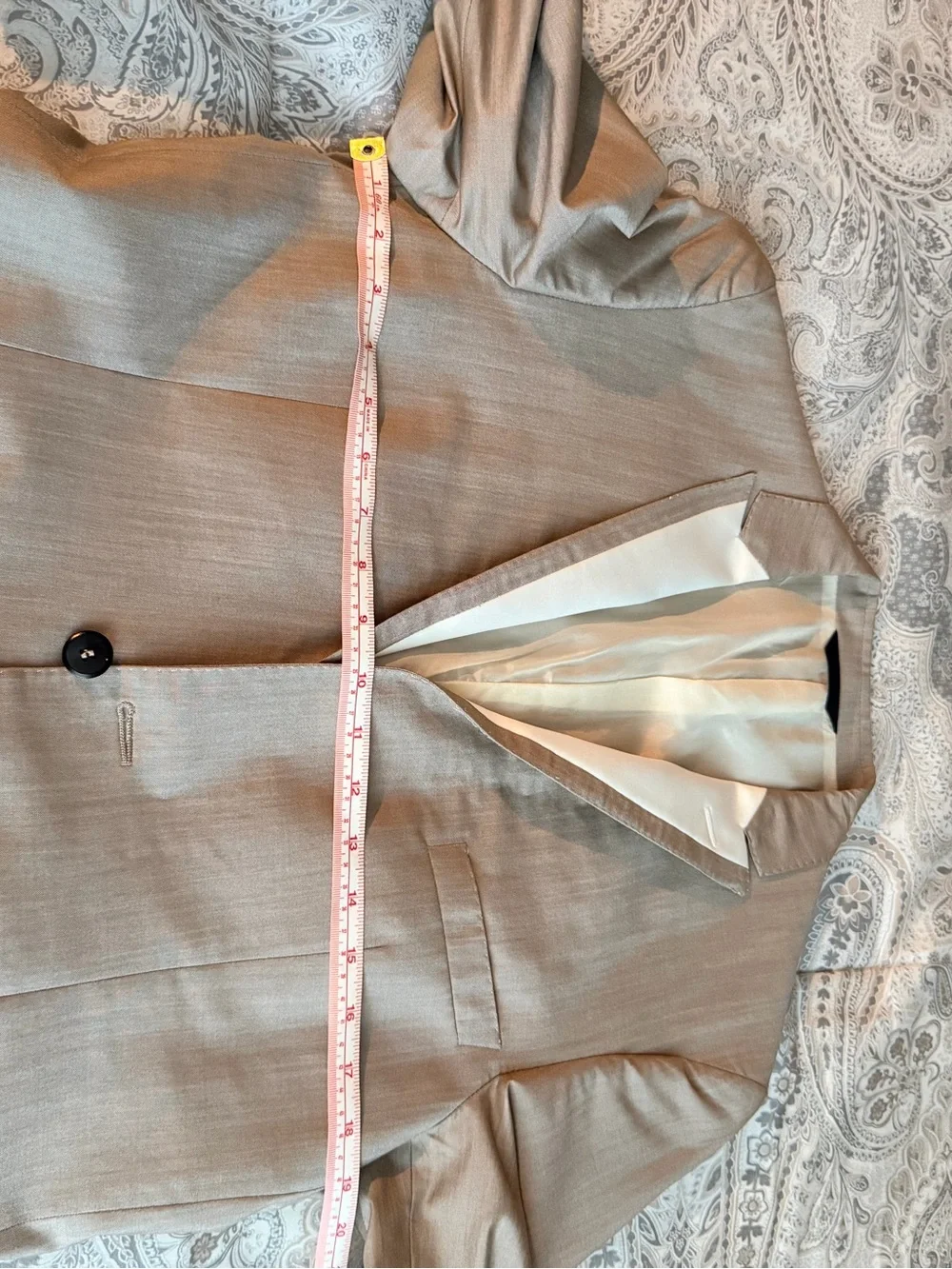 TONELLO Men's Taupe 2 piece suit with White Trim and tuxedo lapel